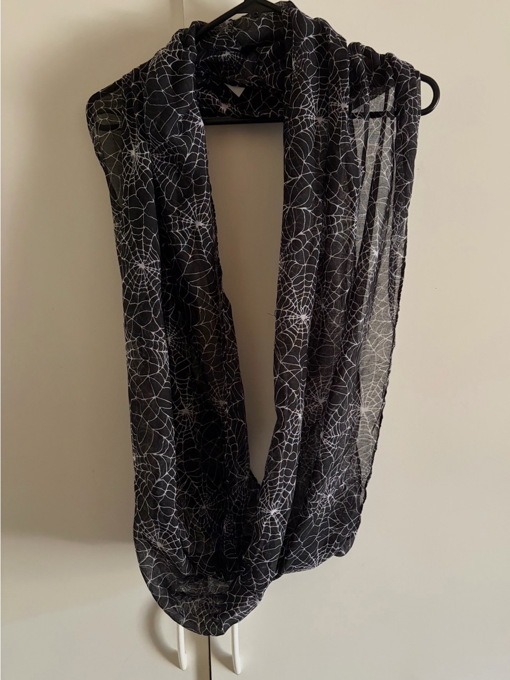 Spirit Black Infinity Scarf with White Spiderweb Pattern #0118